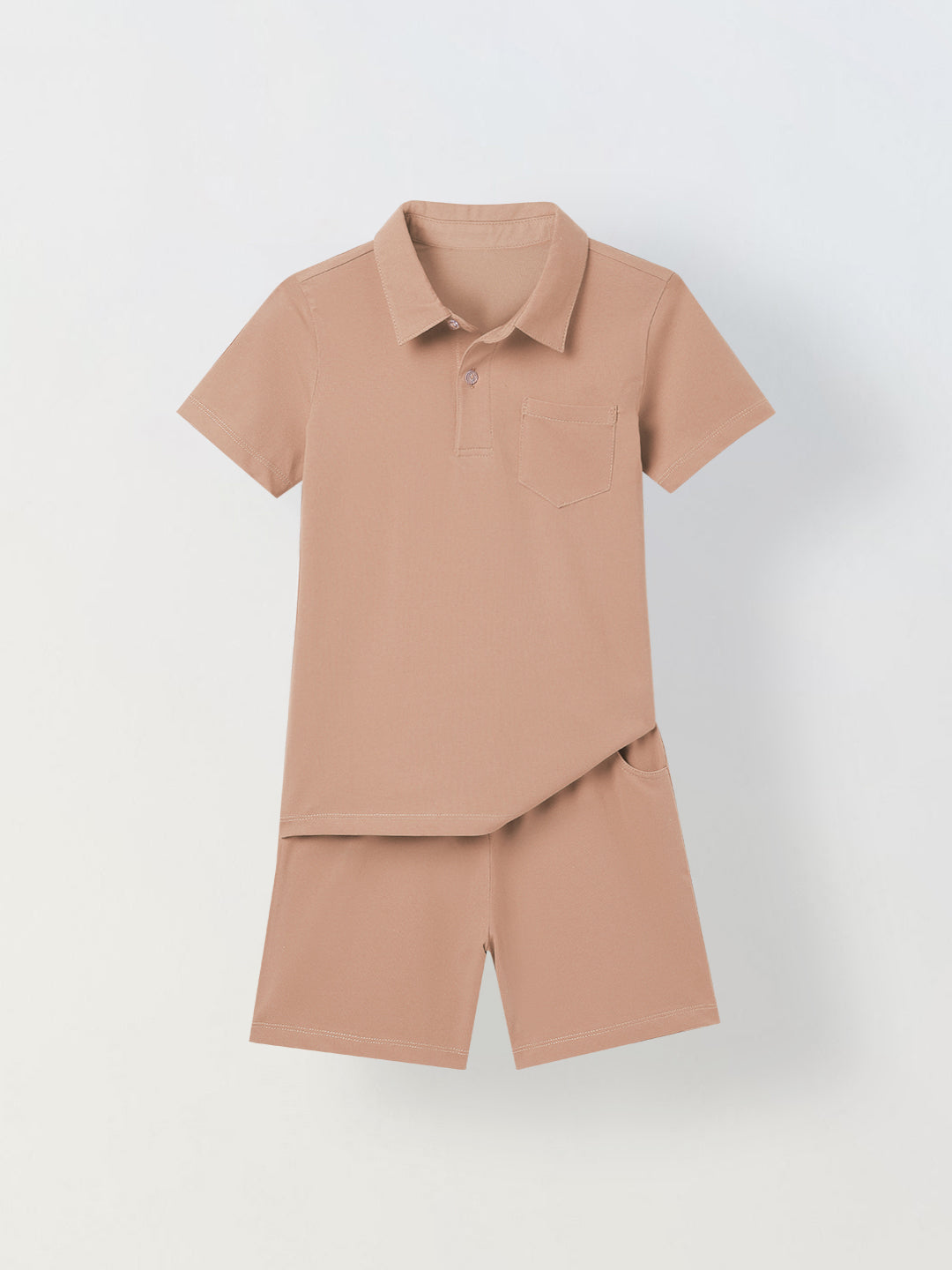 Spunkies Boys Brown Solid Collared Short Sleeves Polo T-Shirt and Shorts Set