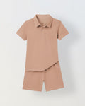 Spunkies Boys Brown Solid Collared Short Sleeves Polo T-Shirt and Shorts Set