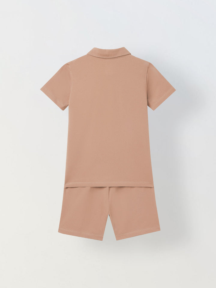 Spunkies Boys Brown Solid Collared Short Sleeves Polo T-Shirt and Shorts Set