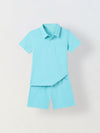 Spunkies Boys Aqua Solid Collared Short Sleeves Polo T-Shirt and Shorts Set