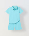 Spunkies Boys Aqua Solid Collared Short Sleeves Polo T-Shirt and Shorts Set