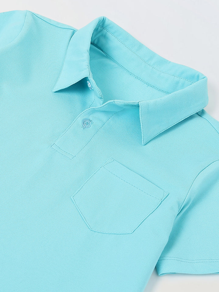 Spunkies Boys Aqua Solid Collared Short Sleeves Polo T-Shirt and Shorts Set