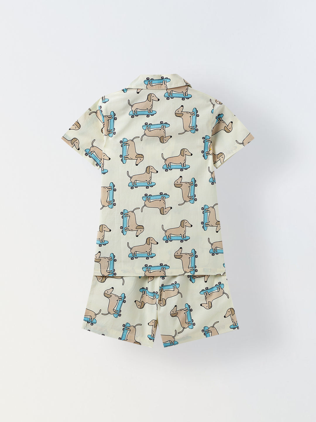 Off White Dachshund Print Cotton Co-Ord Set For Boy