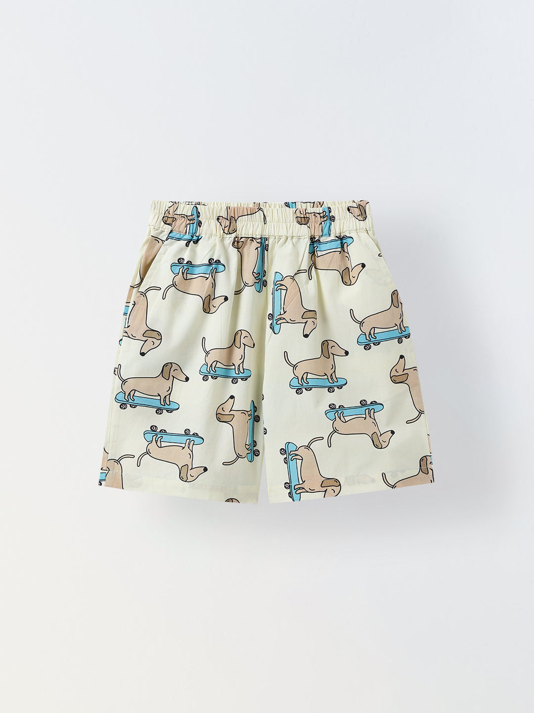 Off White Dachshund Print Cotton Co-Ord Set For Boy