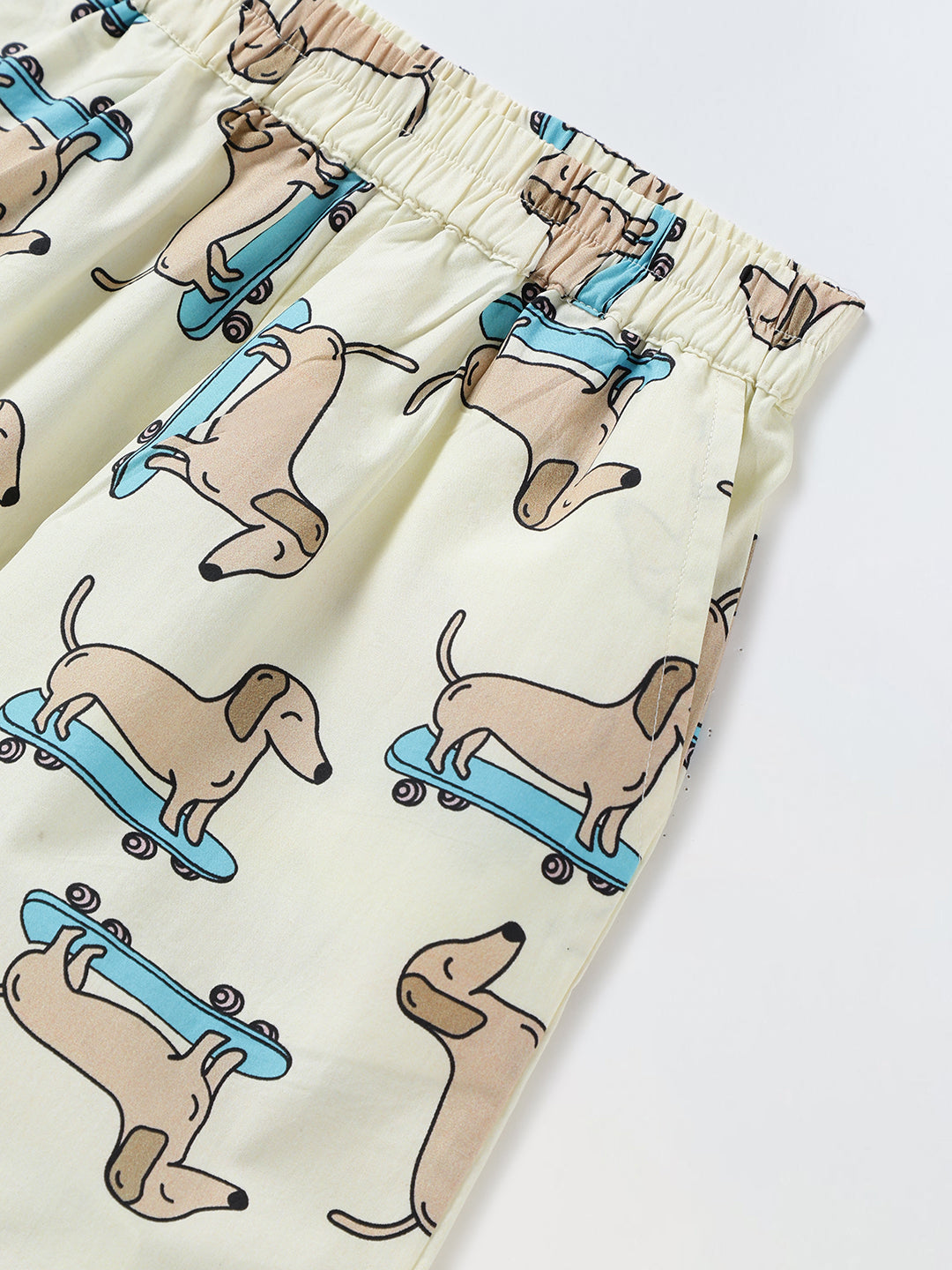 Off White Dachshund Print Cotton Co-Ord Set For Boy