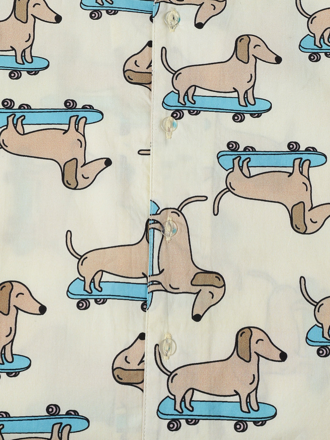 Off White Dachshund Print Cotton Co-Ord Set For Boy