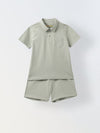 Mineral Grey Cotton Collar Neck Co-Ord Set For Boys