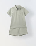Mineral Grey Cotton Collar Neck Co-Ord Set For Boys