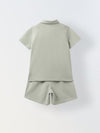 Mineral Grey Cotton Collar Neck Co-Ord Set For Boys