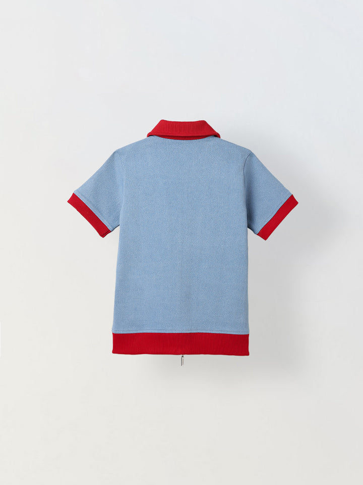 Spunkies Boys Blue Cotton Zip Dress with Graphic Design