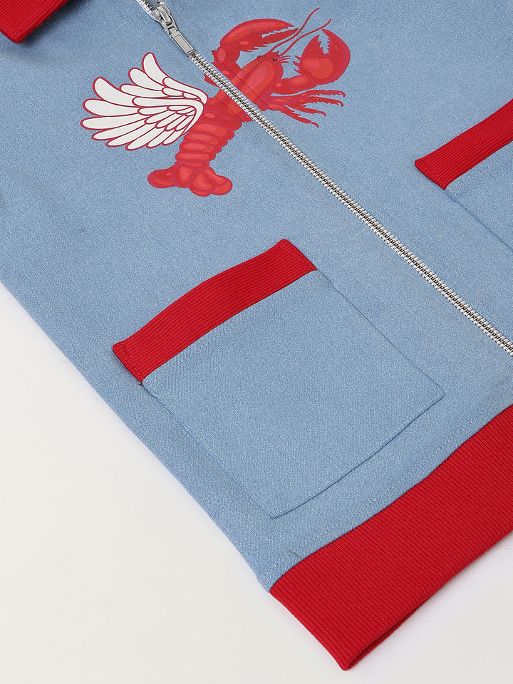 Spunkies Boys Blue Cotton Zip Dress with Graphic Design