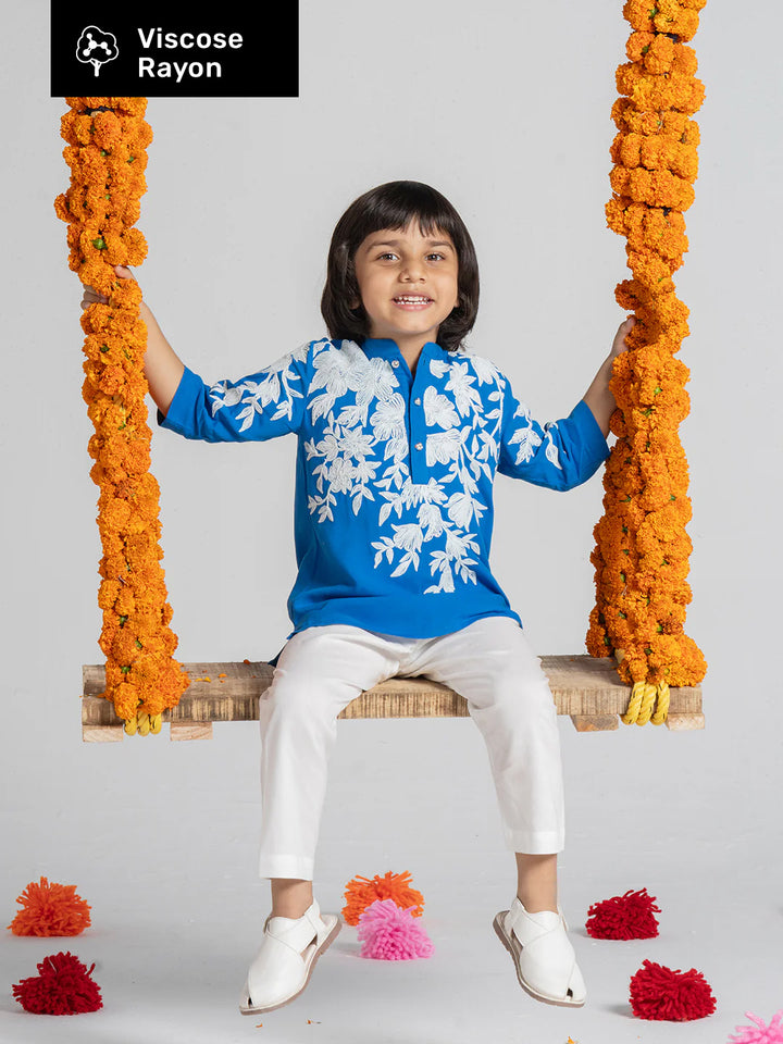 Boys Sky Blue Embroidered Kurta Set