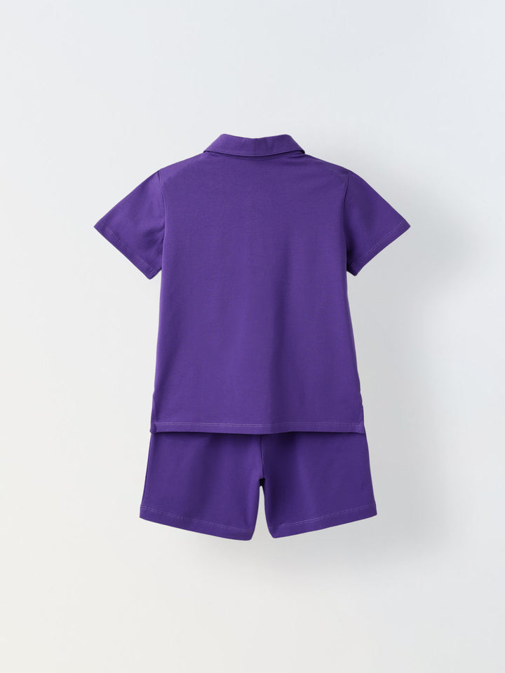 Navy Cotton Polo T-Shirt Co-Ord Set-Boys