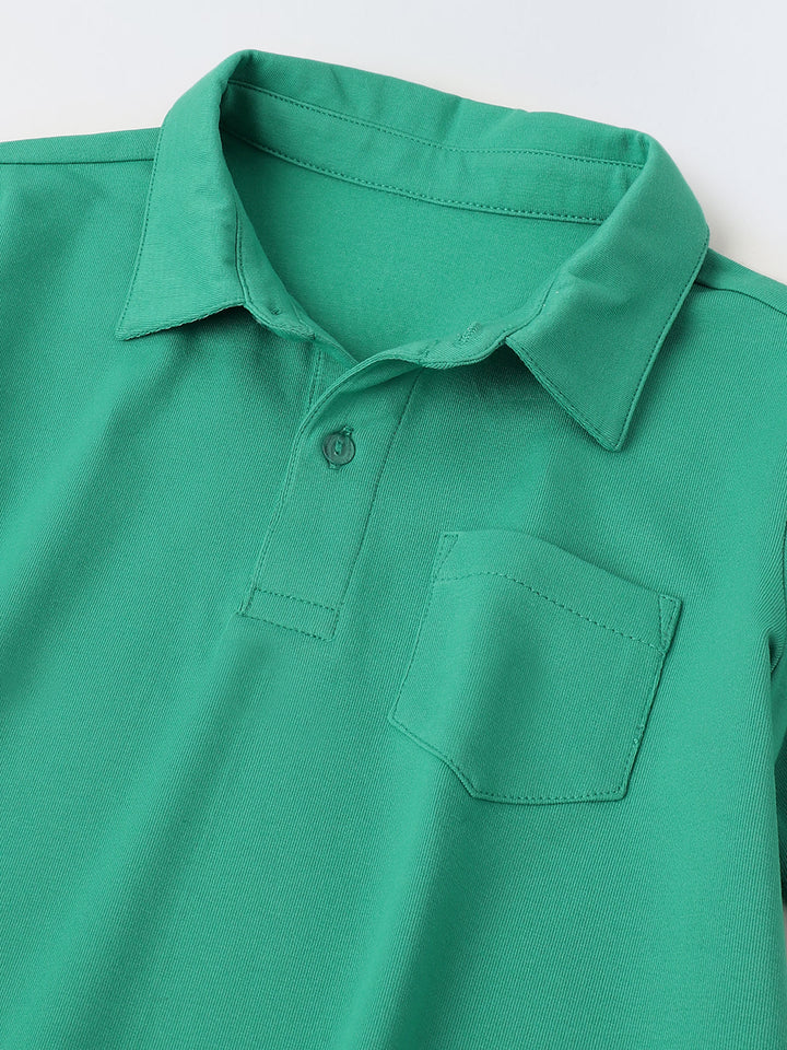 Green Cotton Polo T-Shirt Co-Ord Set-Boys