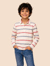 Boys White Collar Neck Striped Polo T-Shirt