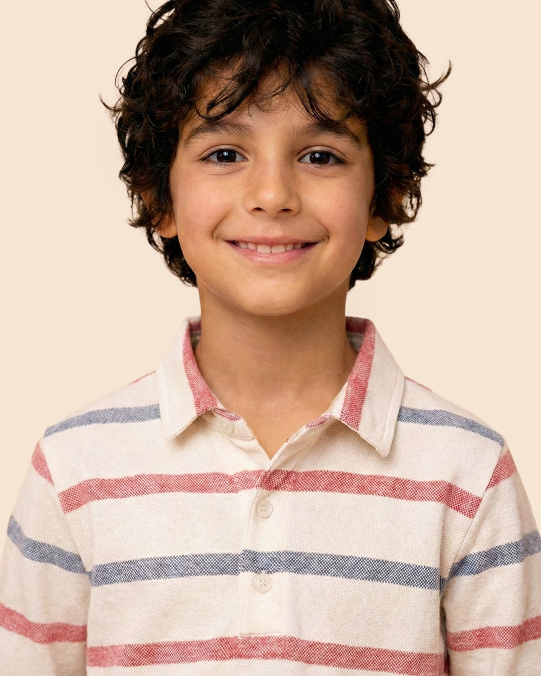 Boys White Collar Neck Striped Polo T-Shirt