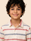 Boys White Collar Neck Striped Polo T-Shirt