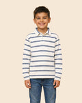 Boys White Collar Neck Striped Polo T-Shirt