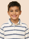 Boys White Collar Neck Striped Polo T-Shirt