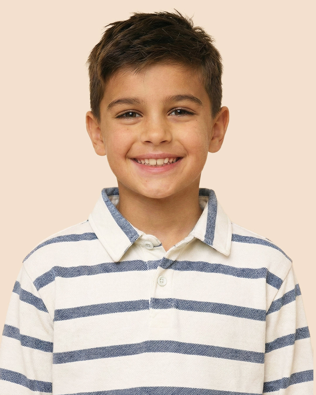 Boys White Collar Neck Striped Polo T-Shirt