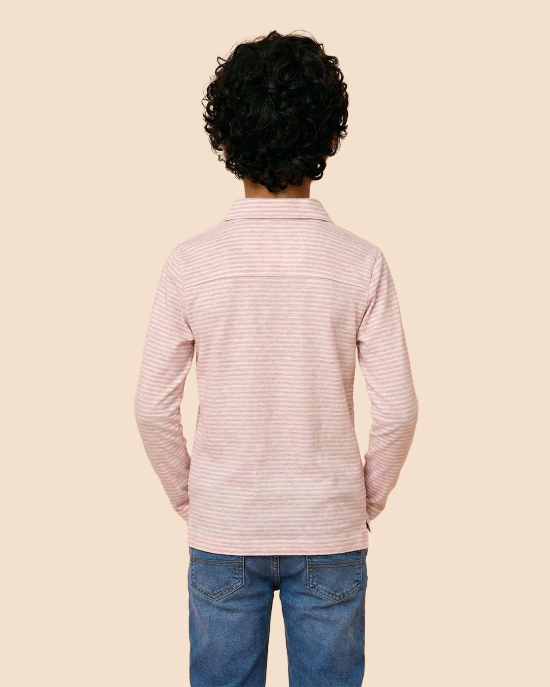 Boys Pink/White Collar Neck Striped Polo T-Shirt