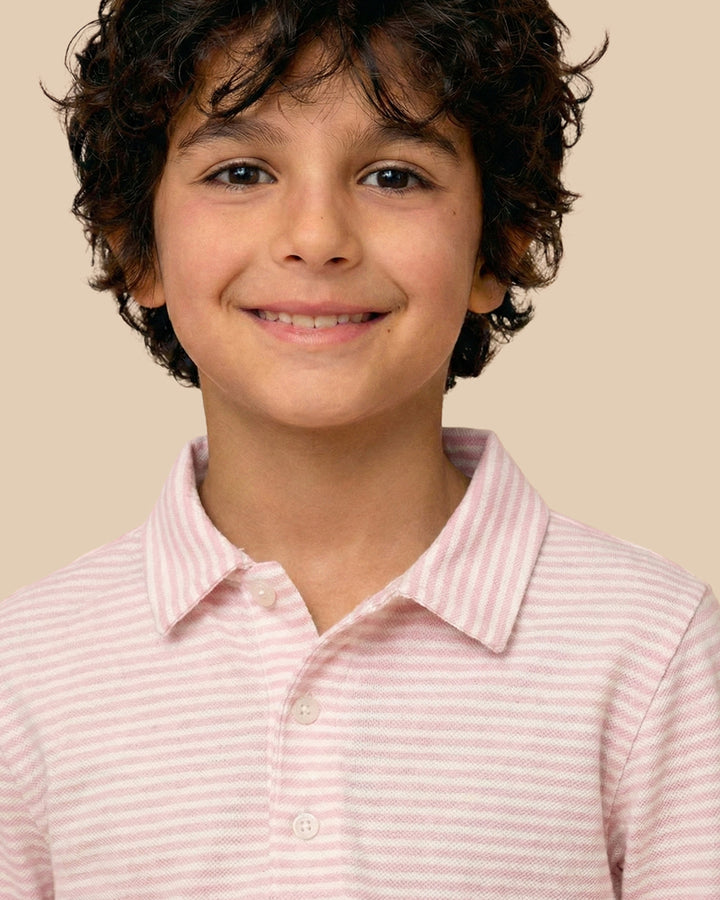 Boys Pink/White Collar Neck Striped Polo T-Shirt