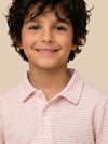Boys Pink/White Collar Neck Striped Polo T-Shirt