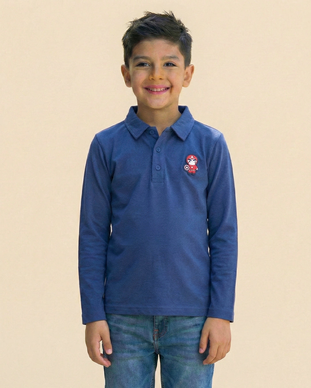 Boys Blue Collar Neck Solid Polo T-Shirt