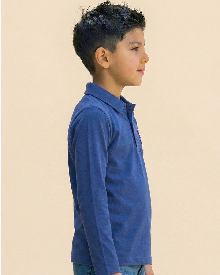 Boys Blue Collar Neck Solid Polo T-Shirt