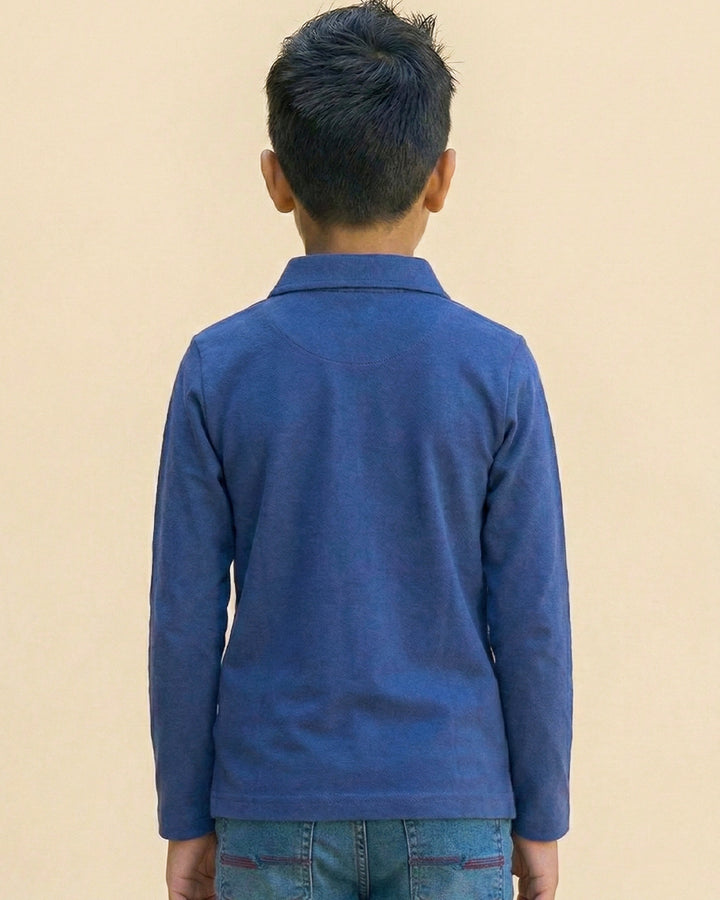 Boys Blue Collar Neck Solid Polo T-Shirt