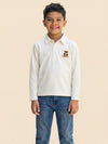 Boys Off White Collar Neck Polo T-Shirt with Patch
