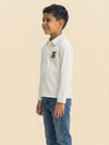 Boys Off White Collar Neck Polo T-Shirt with Patch