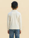 Boys Off White Collar Neck Polo T-Shirt with Patch