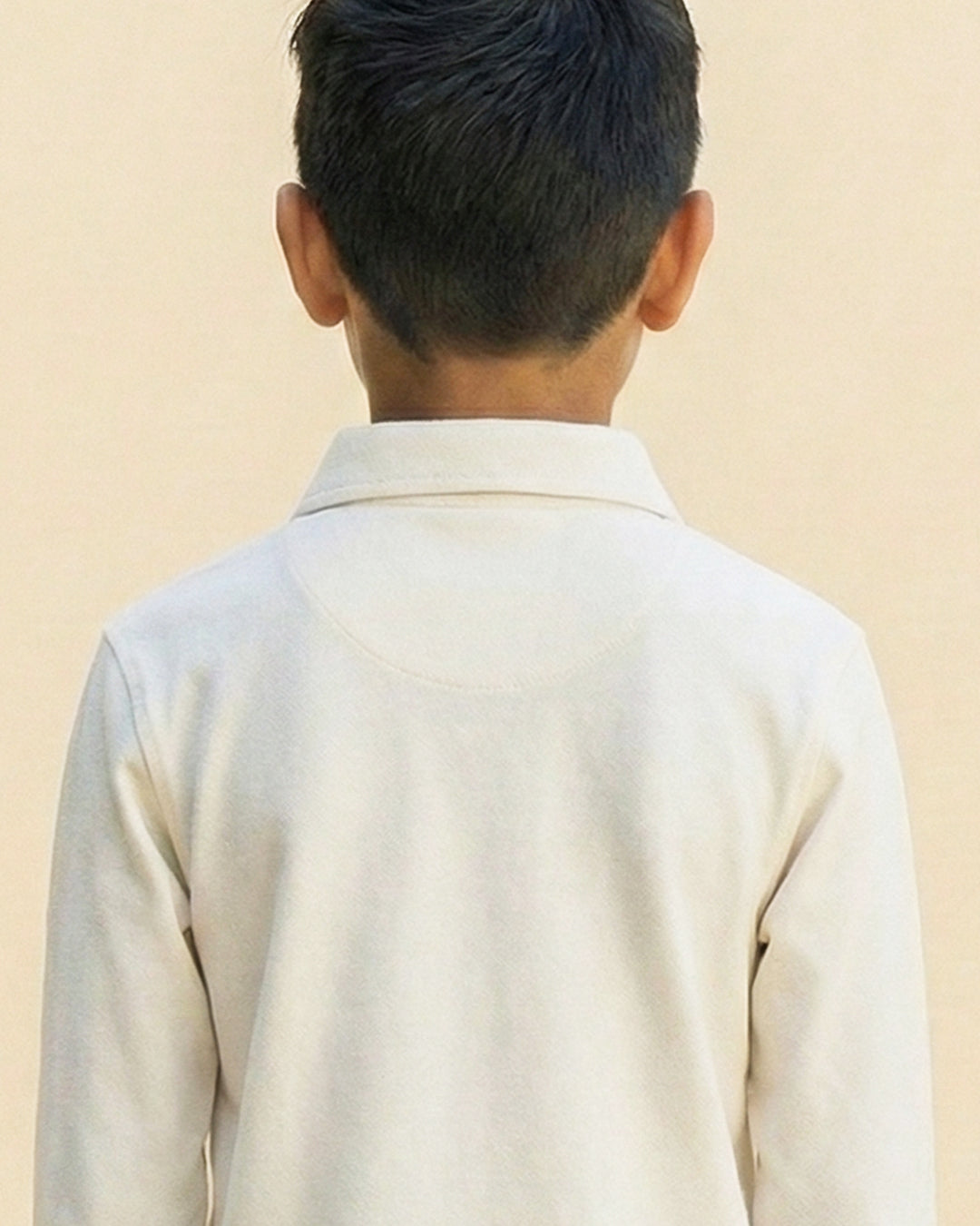 Boys Off White Collar Neck Polo T-Shirt with Patch