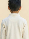 Boys Off White Collar Neck Polo T-Shirt with Patch
