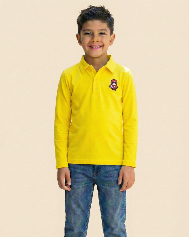 Boys Yellow Collar Neck Polo T-Shirt with Patch