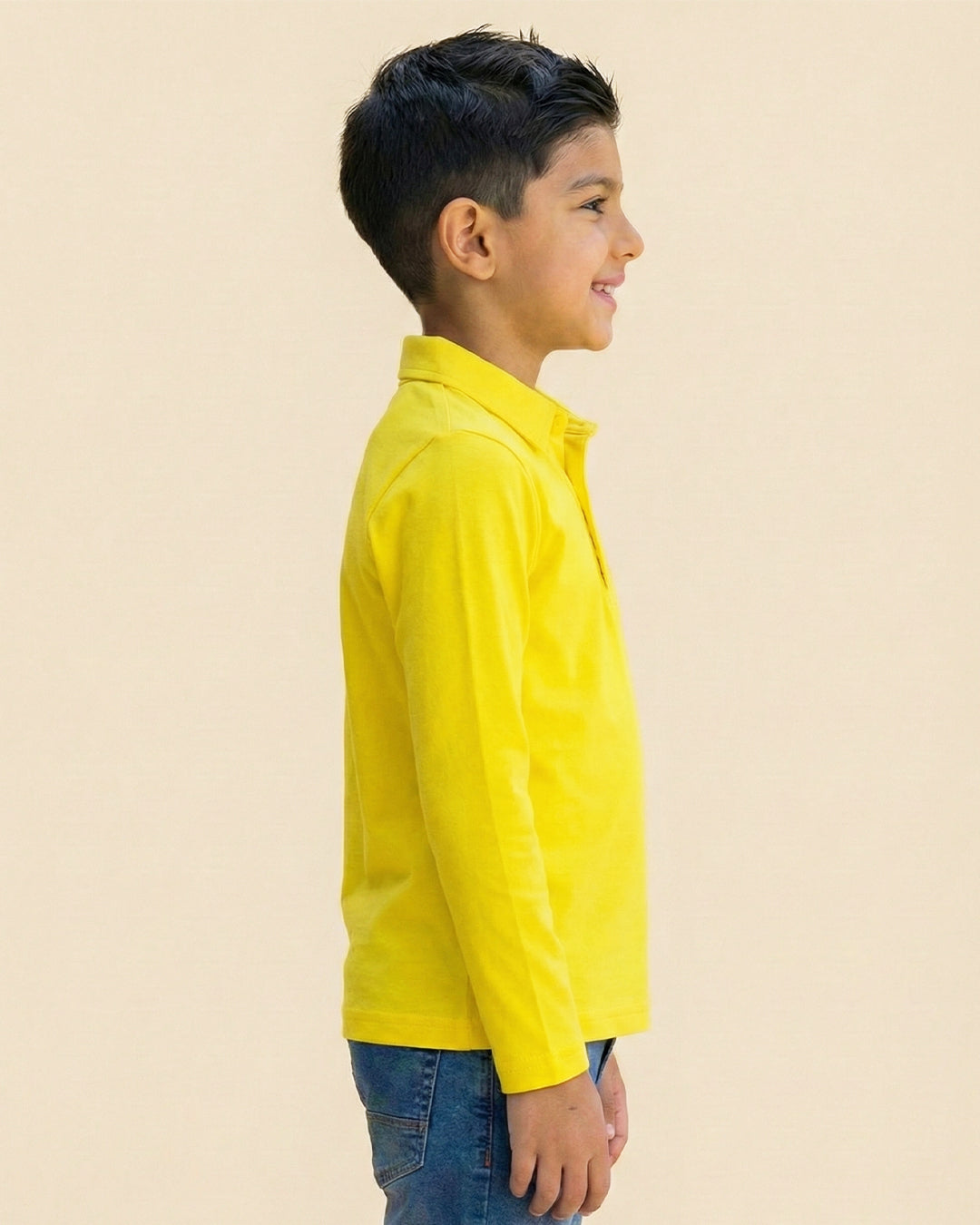 Boys Yellow Collar Neck Polo T-Shirt with Patch