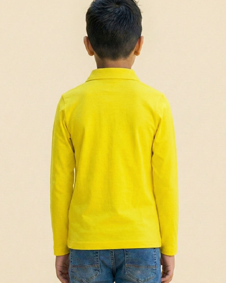 Boys Yellow Collar Neck Polo T-Shirt with Patch