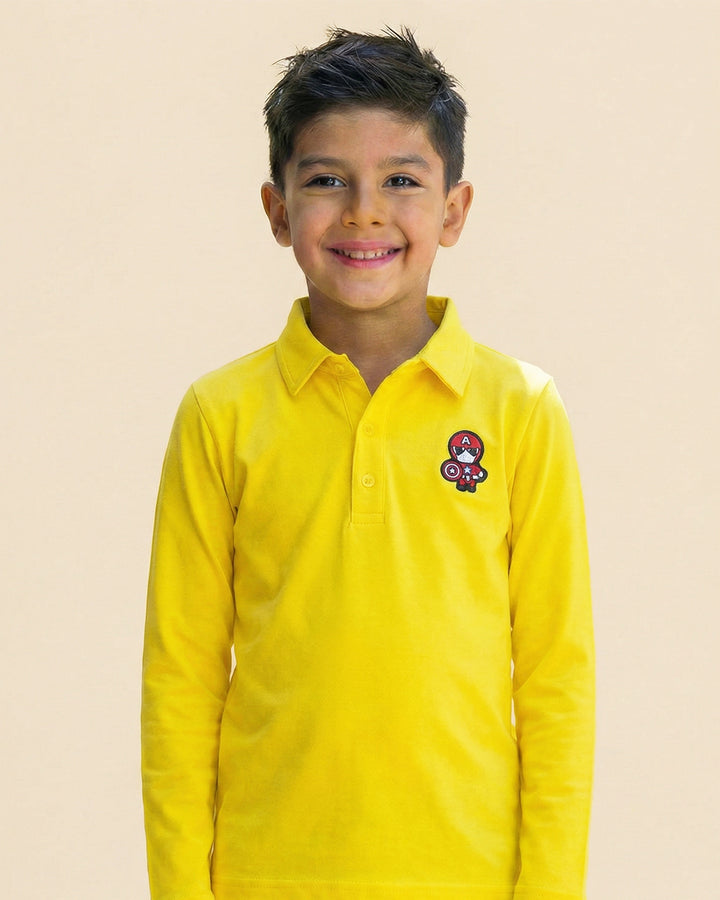 Boys Yellow Collar Neck Polo T-Shirt with Patch