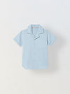 Spunkies Light Blue Boys Graphic Print Cuban Collar Short Sleeves Shirt