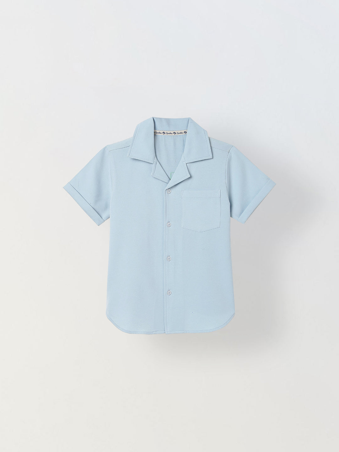 Spunkies Light Blue Boys Graphic Print Cuban Collar Short Sleeves Shirt