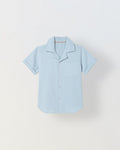 Spunkies Light Blue Boys Graphic Print Cuban Collar Short Sleeves Shirt