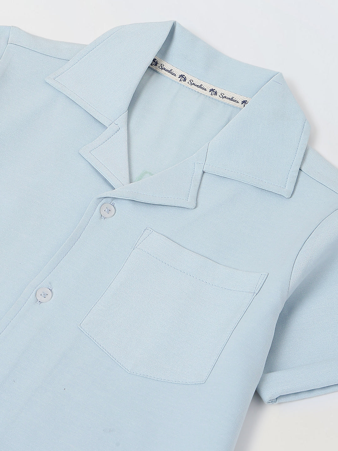 Spunkies Light Blue Boys Graphic Print Cuban Collar Short Sleeves Shirt