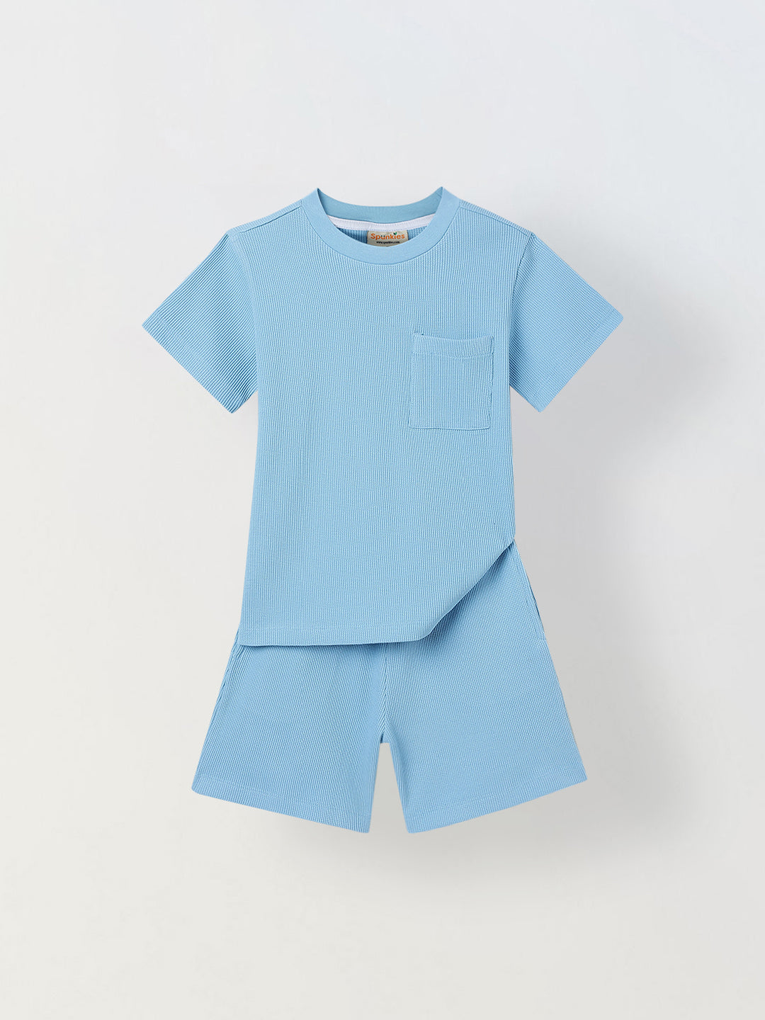 Spunkies Boys Blue Solid Crew Neck Short Sleeves T-Shirt and Shorts Set