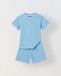 Spunkies Boys Blue Solid Crew Neck Short Sleeves T-Shirt and Shorts Set