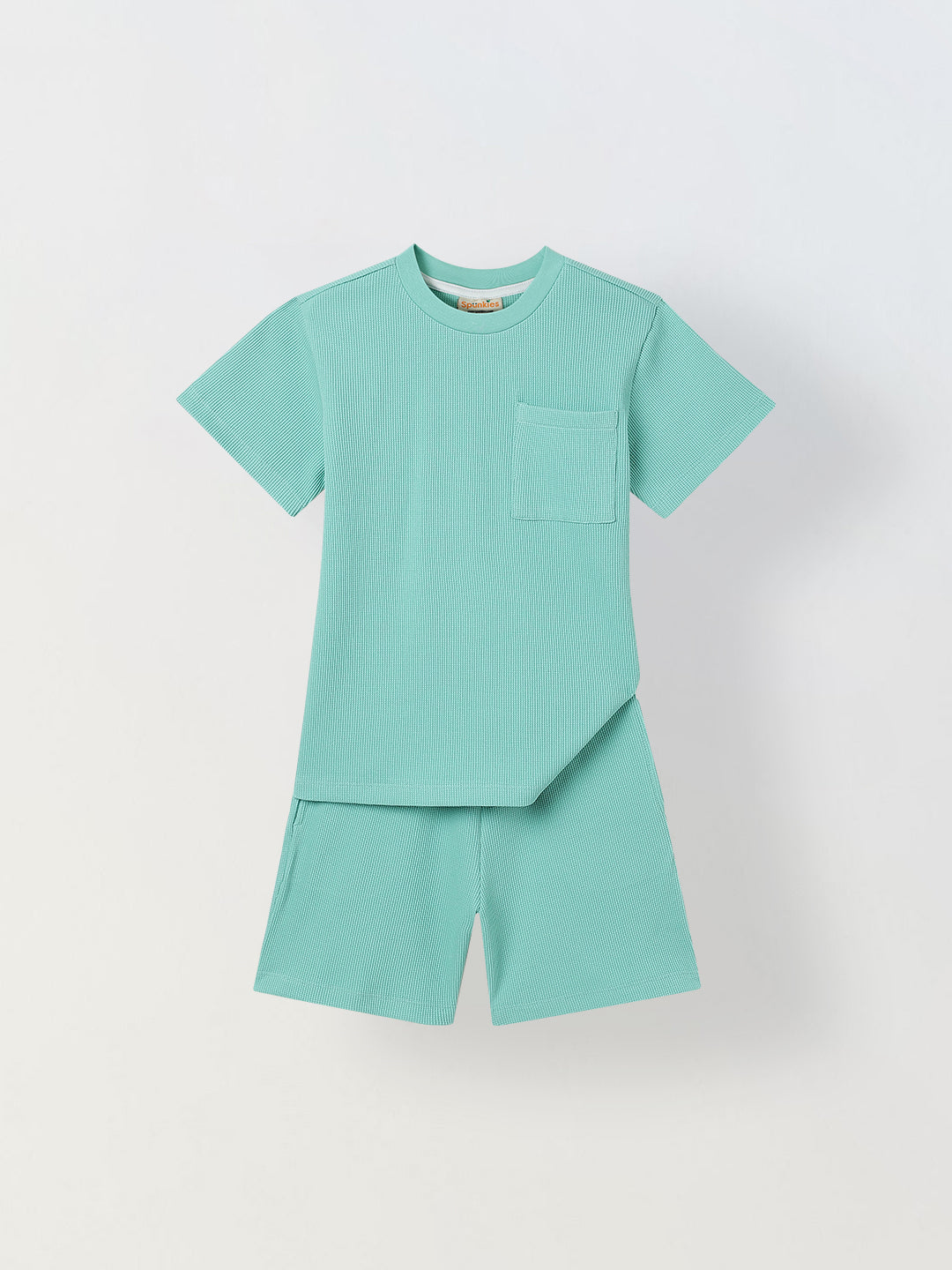 Spunkies Boys Green Solid Crew Neck Short Sleeves T-Shirt and Shorts Set