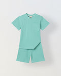Spunkies Boys Green Solid Crew Neck Short Sleeves T-Shirt and Shorts Set