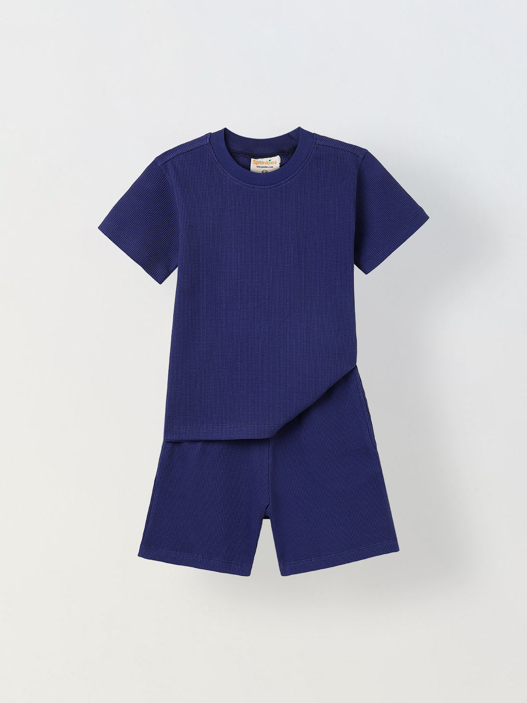 Spunkies Boys Navy Blue Solid Crew Neck Short Sleeves T-Shirt and Shorts Set