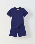 Spunkies Boys Navy Blue Solid Crew Neck Short Sleeves T-Shirt and Shorts Set