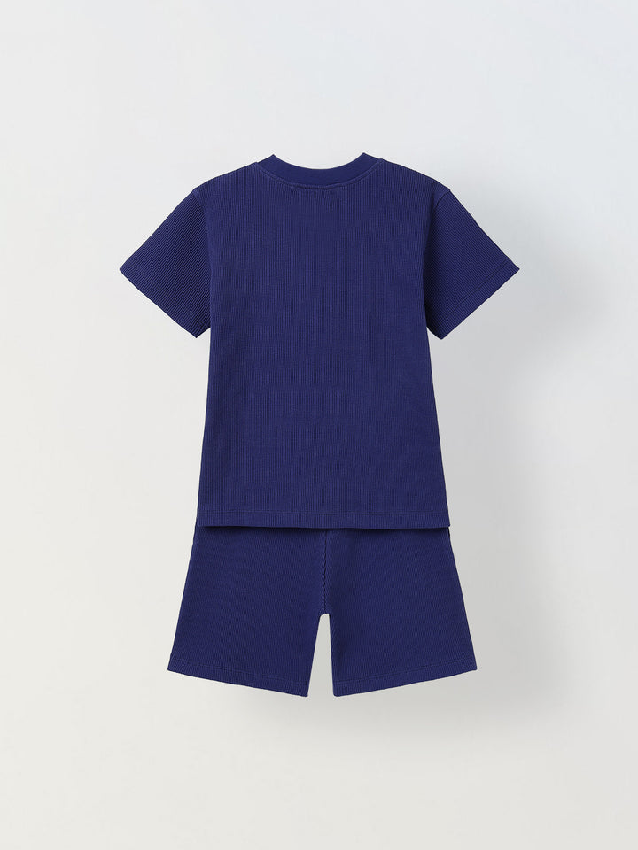 Spunkies Boys Navy Blue Solid Crew Neck Short Sleeves T-Shirt and Shorts Set